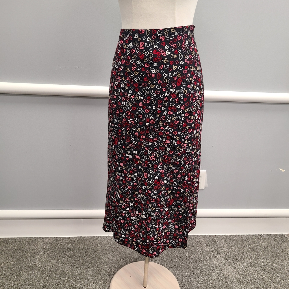 LOFT Black Midi Skirt with Heart Pattern